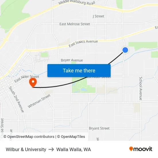 Wilbur & University to Walla Walla, WA map