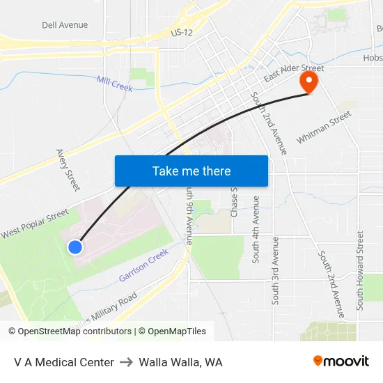 V A Medical Center to Walla Walla, WA map