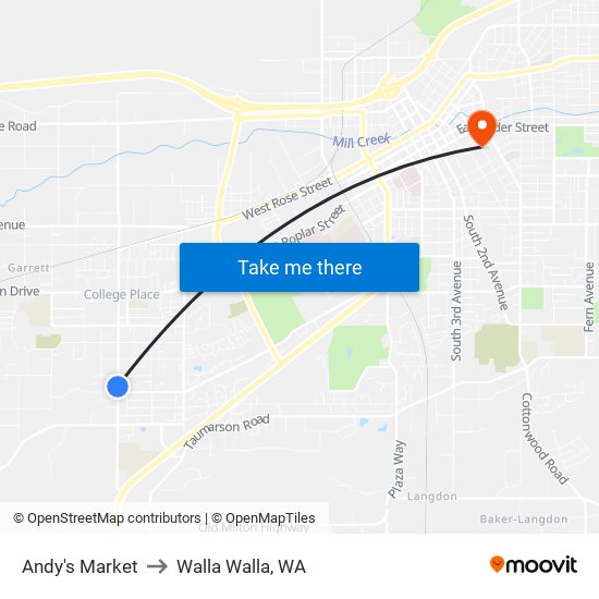 Andy's Market to Walla Walla, WA map