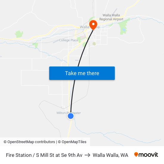 Fire Station /  S Mill St at  Se 9th Av to Walla Walla, WA map