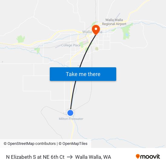 N Elizabeth S at NE 6th Ct to Walla Walla, WA map