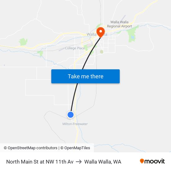 North Main St at NW 11th Av to Walla Walla, WA map