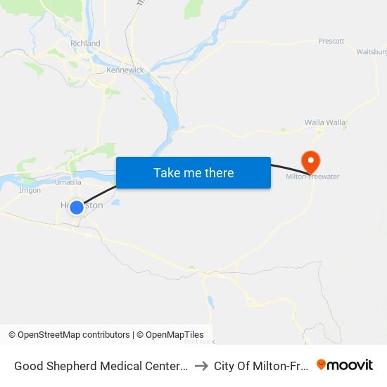 Good Shepherd Medical Center (Hermiston) to City Of Milton-Freewater map