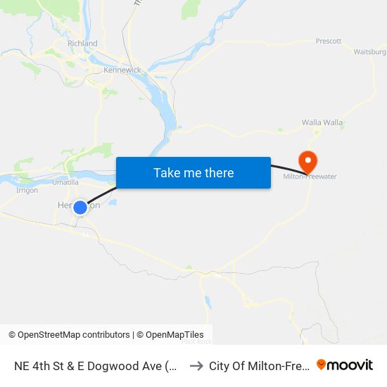 NE 4th St & E Dogwood Ave (Hermiston) to City Of Milton-Freewater map