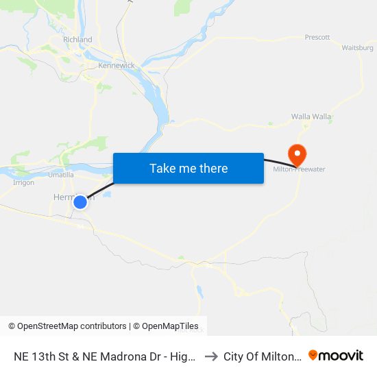 NE 13th St & NE Madrona Dr - Highland Park (Hermiston) to City Of Milton-Freewater map