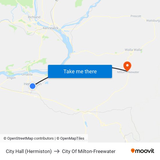 City Hall (Hermiston) to City Of Milton-Freewater map