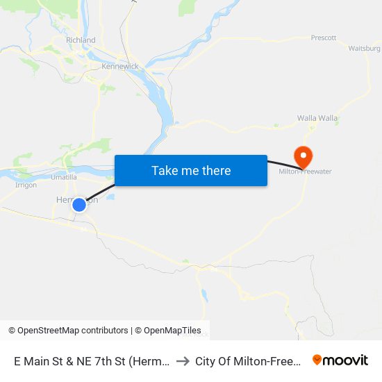 E Main St & NE 7th St (Hermiston) to City Of Milton-Freewater map