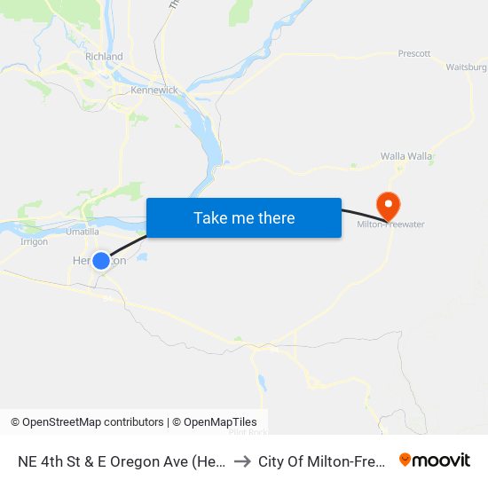 NE 4th St & E Oregon Ave (Hermiston) to City Of Milton-Freewater map