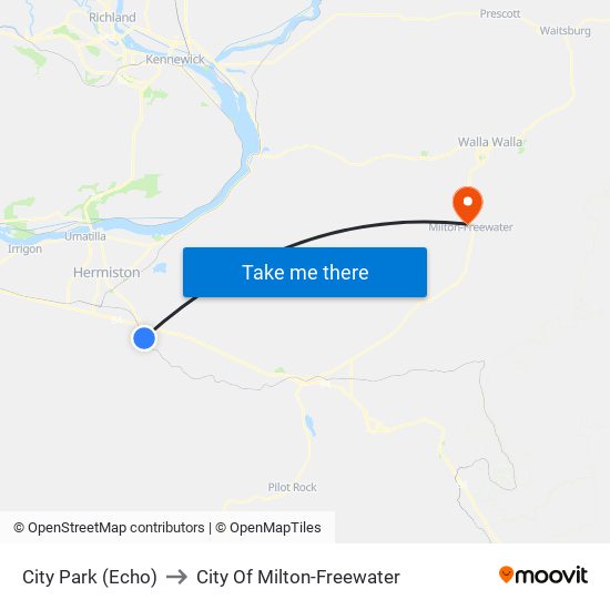 City Park (Echo) to City Of Milton-Freewater map