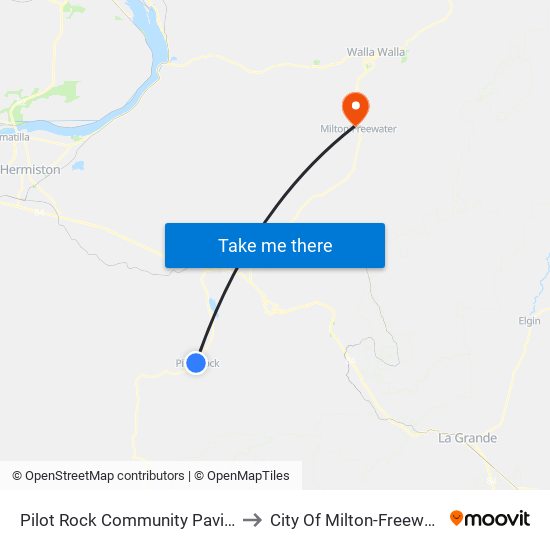 Pilot Rock Community Pavilion to City Of Milton-Freewater map