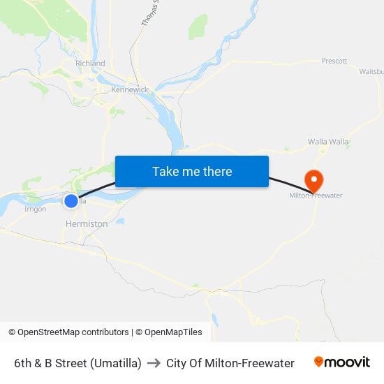 6th & B Street (Umatilla) to City Of Milton-Freewater map