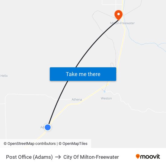 Post Office (Adams) to City Of Milton-Freewater map