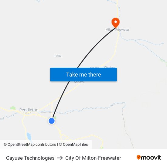 Cayuse Technologies to City Of Milton-Freewater map