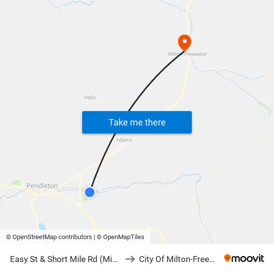 Easy St & Short Mile Rd (Mission) to City Of Milton-Freewater map