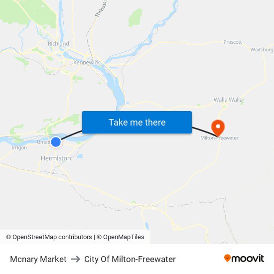 Mcnary Market to City Of Milton-Freewater map