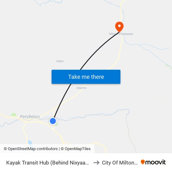 Kayak Transit Hub (Behind Nixyaawii Governance Center ) to City Of Milton-Freewater map