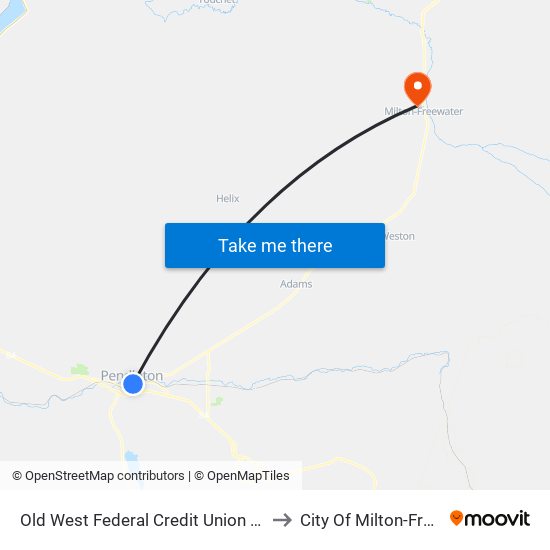 Old West Federal Credit Union (Pendleton) to City Of Milton-Freewater map