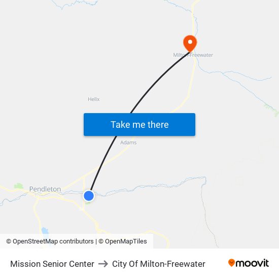 Mission Senior Center to City Of Milton-Freewater map