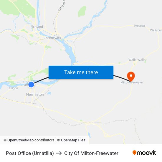 Post Office (Umatilla) to City Of Milton-Freewater map