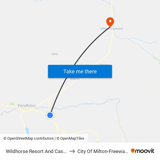 Wildhorse Resort And Casino to City Of Milton-Freewater map