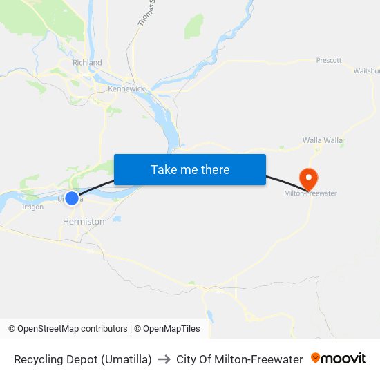 Recycling Depot (Umatilla) to City Of Milton-Freewater map