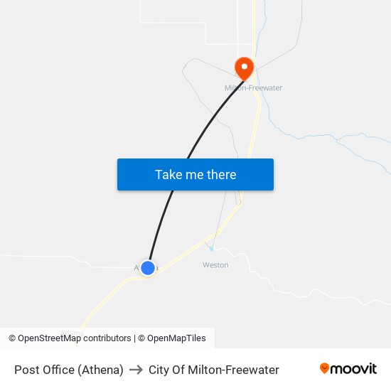 Post Office (Athena) to City Of Milton-Freewater map