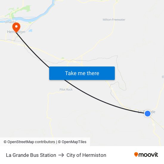 La Grande Bus Station to City of Hermiston map