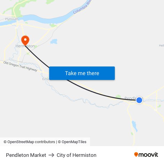 Pendleton Market to City of Hermiston map