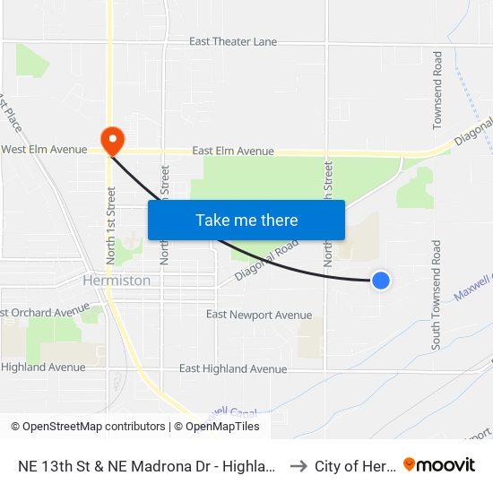 NE 13th St & NE Madrona Dr - Highland Park (Hermiston) to City of Hermiston map