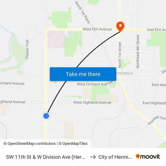 SW 11th St & W Division Ave (Hermiston) to City of Hermiston map