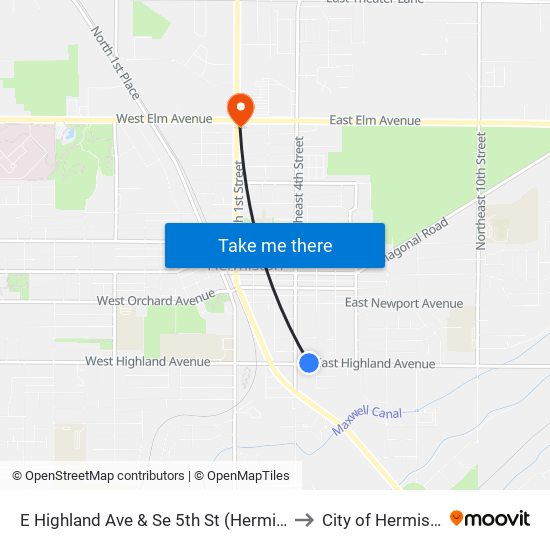 E Highland Ave & Se 5th St (Hermiston) to City of Hermiston map