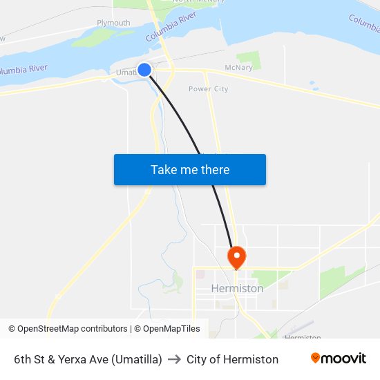 6th St & Yerxa Ave (Umatilla) to City of Hermiston map