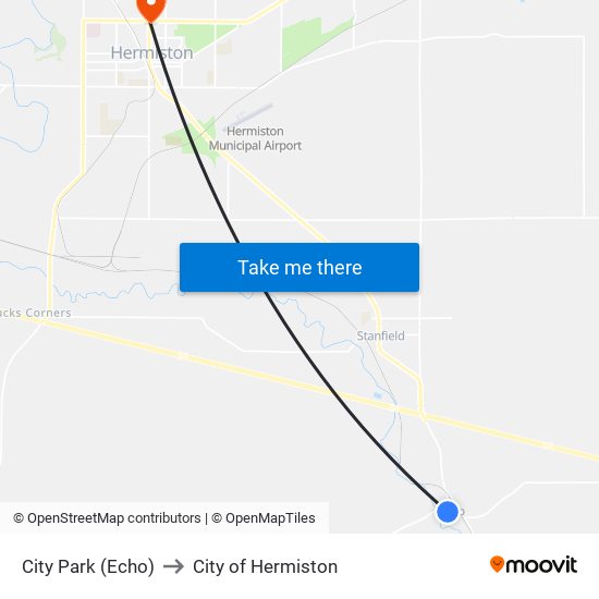 City Park (Echo) to City of Hermiston map