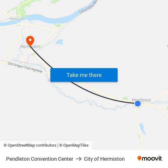 Pendleton Convention Center to City of Hermiston map