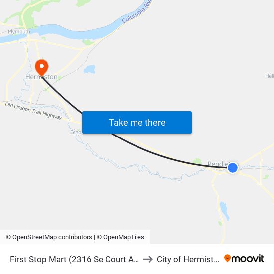 First Stop Mart (2316 Se Court Ave) to City of Hermiston map