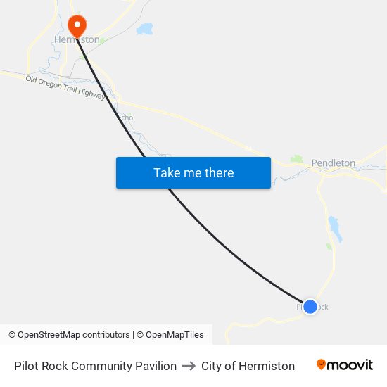 Pilot Rock Community Pavilion to City of Hermiston map