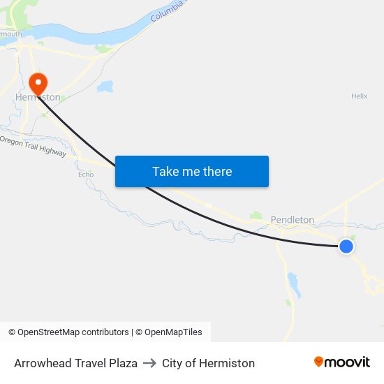 Arrowhead Travel Plaza to City of Hermiston map