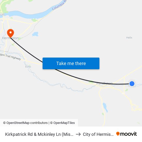 Kirkpatrick Rd & Mckinley Ln (Mission) to City of Hermiston map