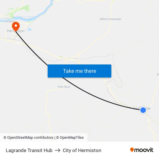 Lagrande Transit Hub to City of Hermiston map