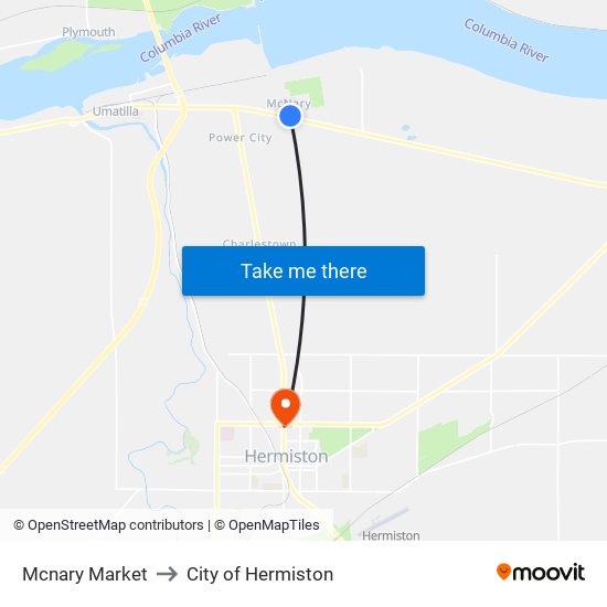 Mcnary Market to City of Hermiston map