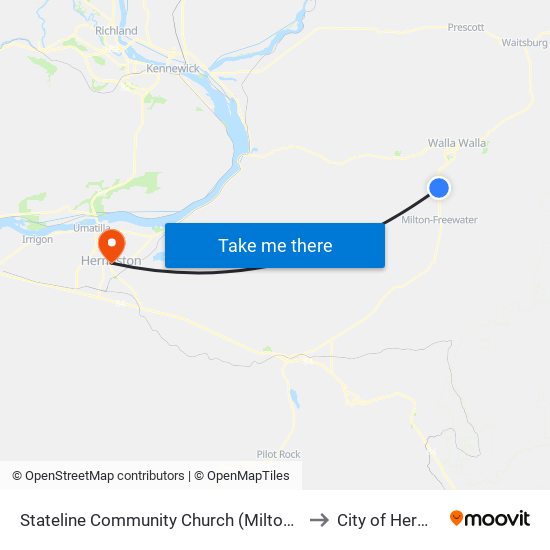 Stateline Community Church (Milton-Freewater) to City of Hermiston map