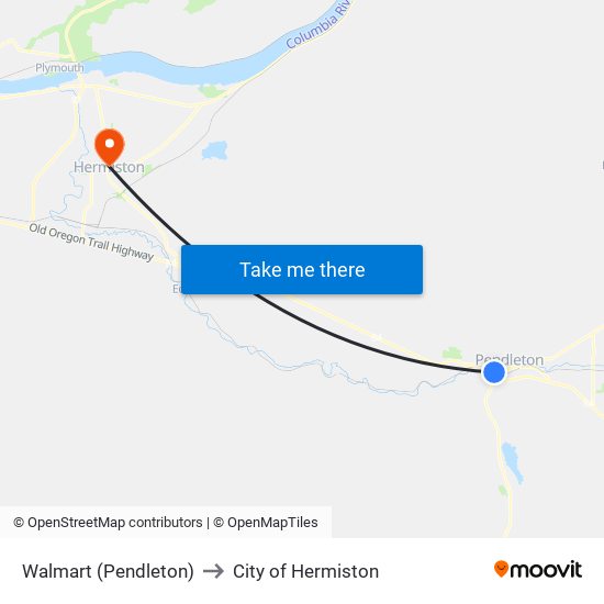 Walmart (Pendleton) to City of Hermiston map