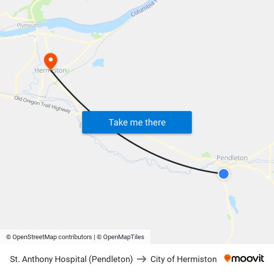 St. Anthony Hospital (Pendleton) to City of Hermiston map