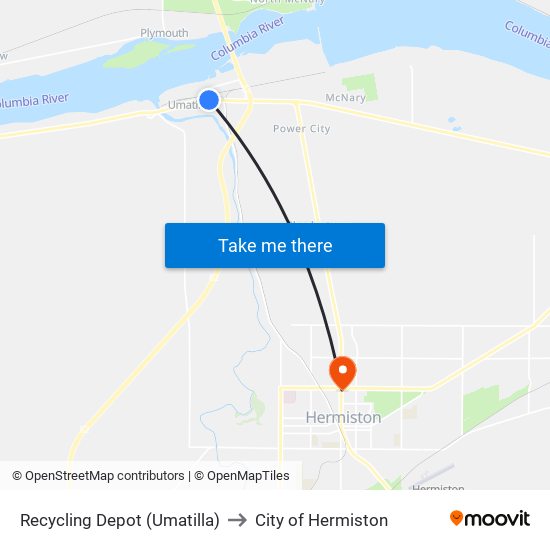 Recycling Depot (Umatilla) to City of Hermiston map