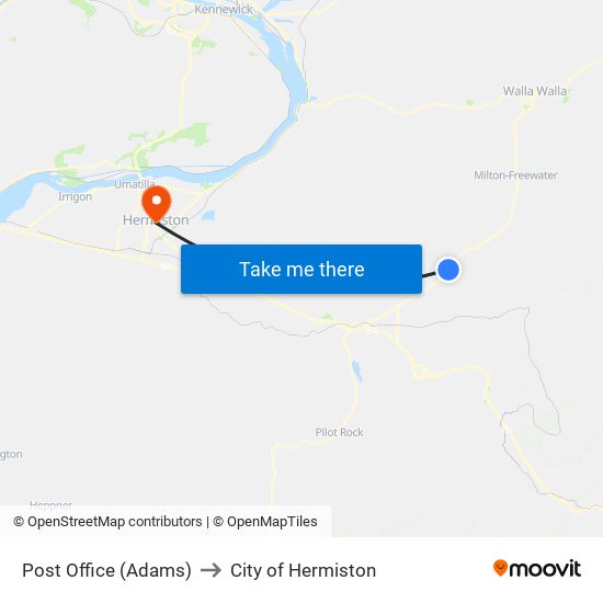 Post Office (Adams) to City of Hermiston map