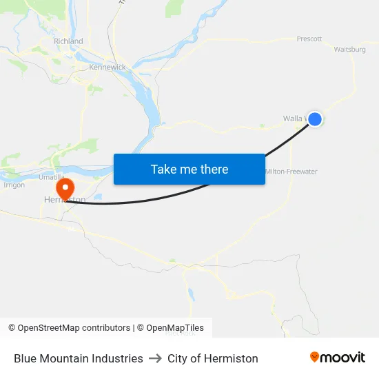 Blue Mountain Industries to City of Hermiston map