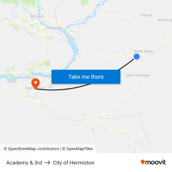 Academy & 3rd to City of Hermiston map