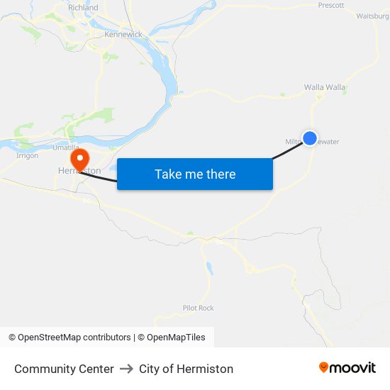 Community Center to City of Hermiston map