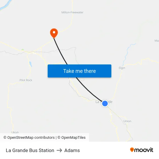 La Grande Bus Station to Adams map