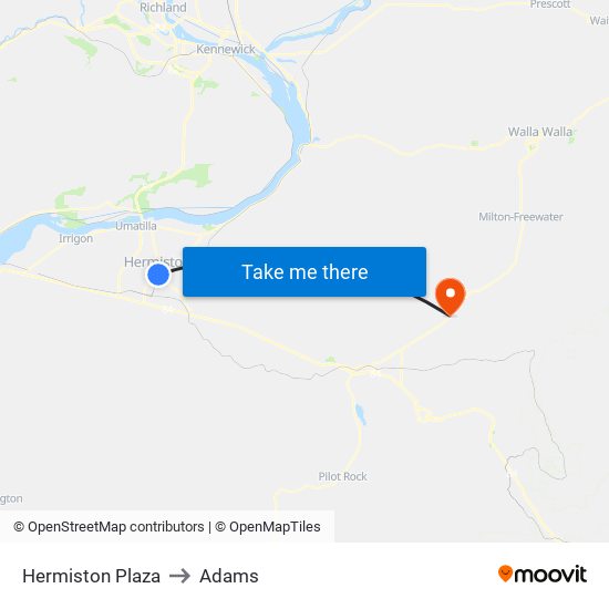 Hermiston Plaza to Adams map